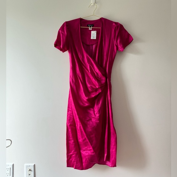 HORSES ATELIER Hot Pink Linen Midi Wrap Dress - Picture 5 of 9